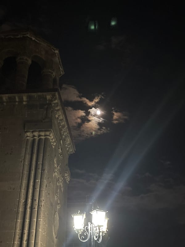 Evening stroll documented through nighttime Gyumri, Armenia streets