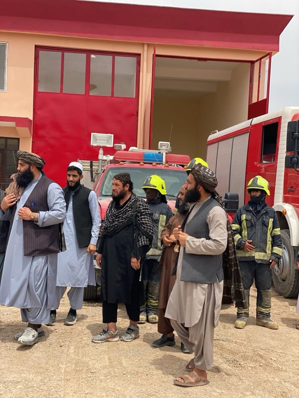 Afghan men, firefighters gather at Shurandam fire station