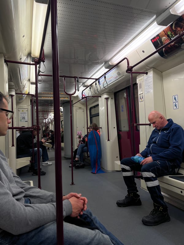 Passenger documents Sofia public transport interior from seated perspective