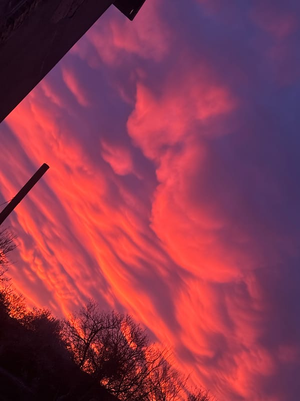 Dramatic sunset with vibrant colors observed across urban area