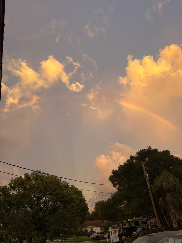 Rainbow over Tampa at sunset, July 2026