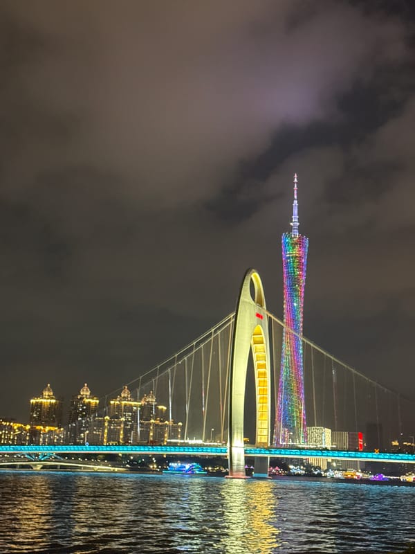 Illuminated Canton Tower captured in Guangzhou nighttime view
