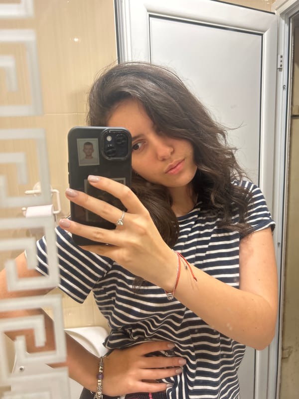 Woman takes bathroom selfie with photo-decorated phone
