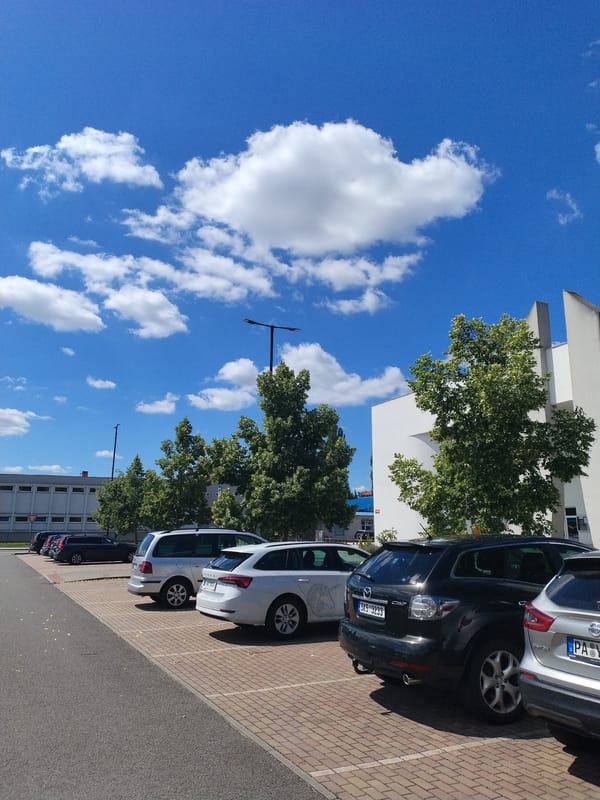 Sunny morning stroll through Písek's streets, parks, and parking areas
