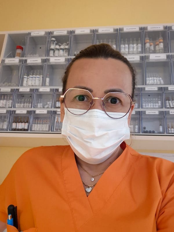 Healthcare worker selfies and medical facility scenes