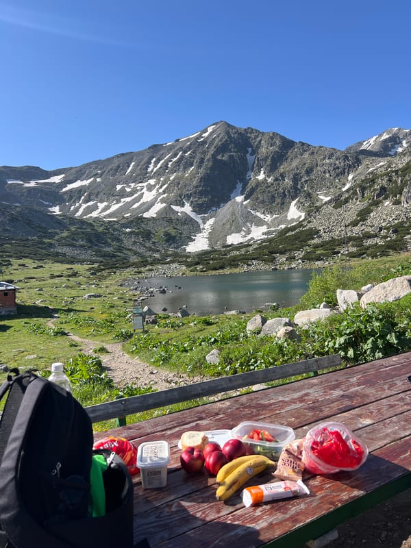 Morning in the Rila Mountains: lake, hut, and a picnic stop