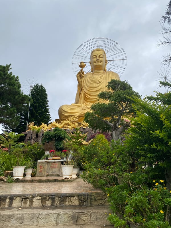 Buddhist statue grounds at Lâm Viên, Đà Lạt, after rain