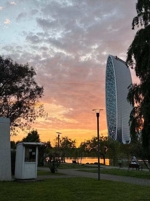 Sunset captured over Batumi waterfront park and Radisson hotel