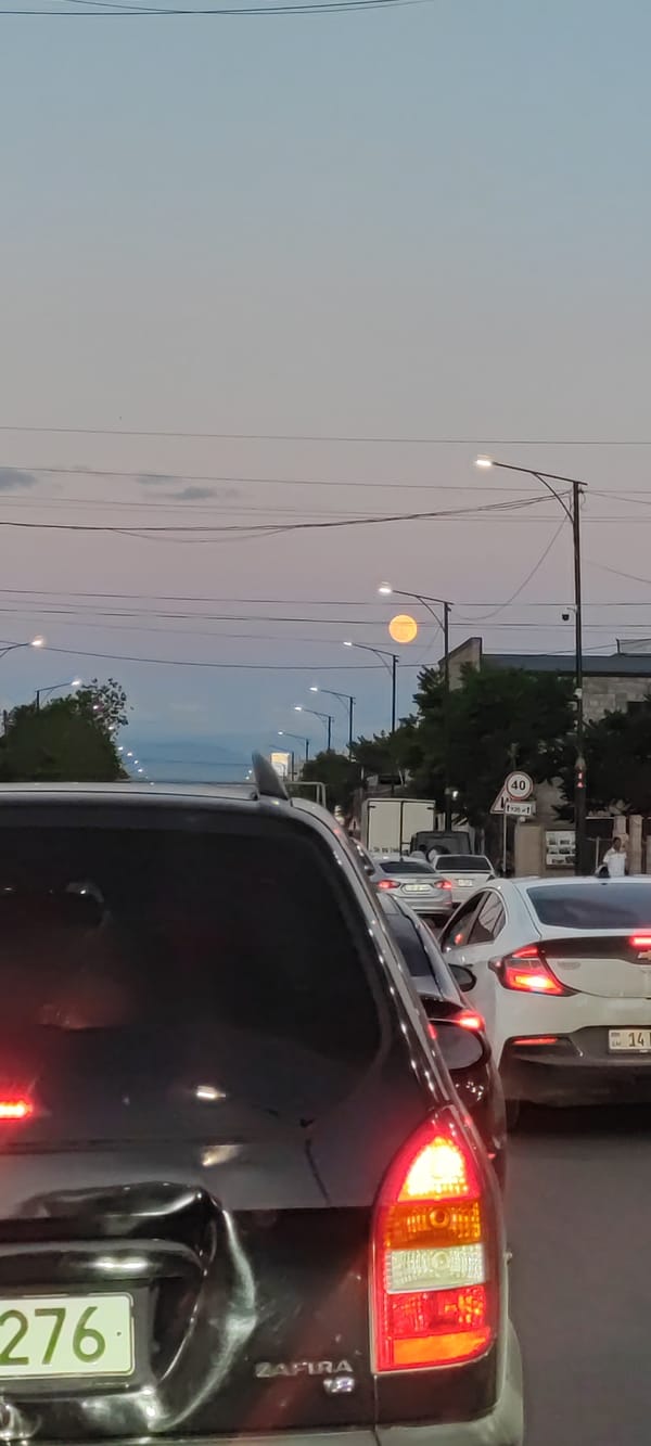 Evening traffic jam observed in Masis, Armenia