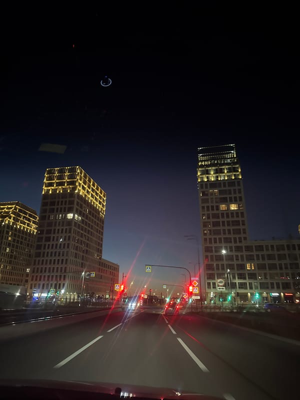 Evening drive through Saint Petersburg's modern high-rise district