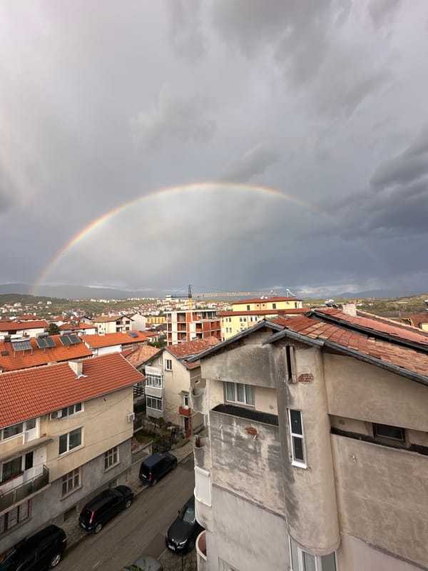Rainbow appears over Sandanski during afternoon storm