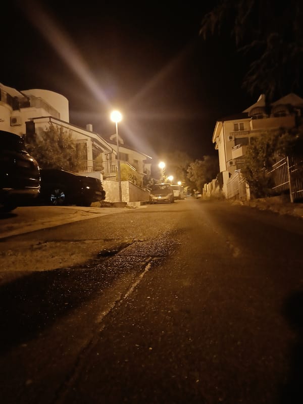 Late-night beach resort scenes with drinks and quiet streets
