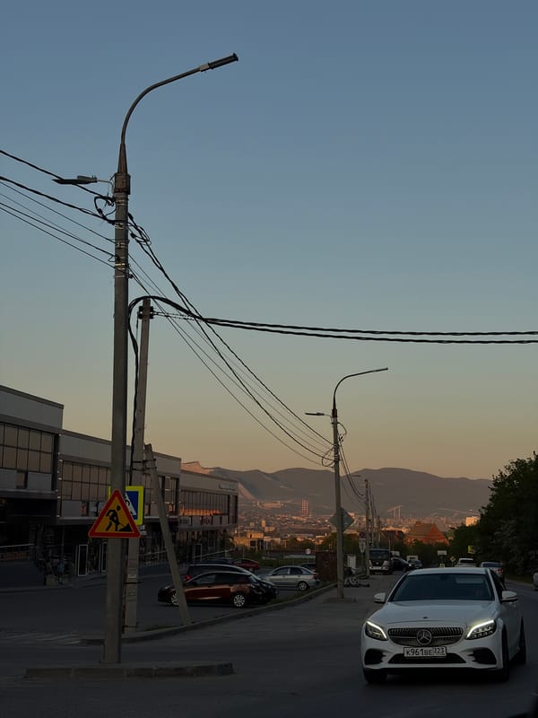 Sunset street scene documented in Novorossiysk, Russia