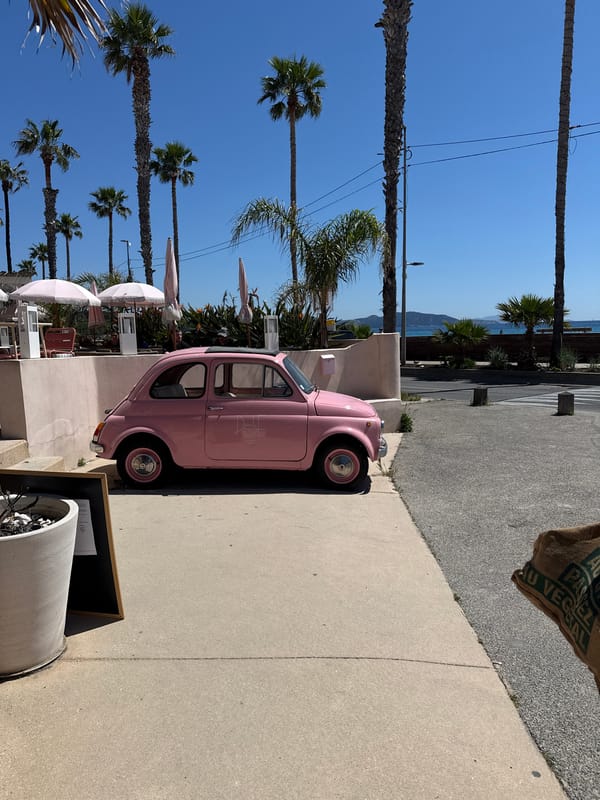 Pink vintage Fiat spotted on sunny La Ciotat promenade