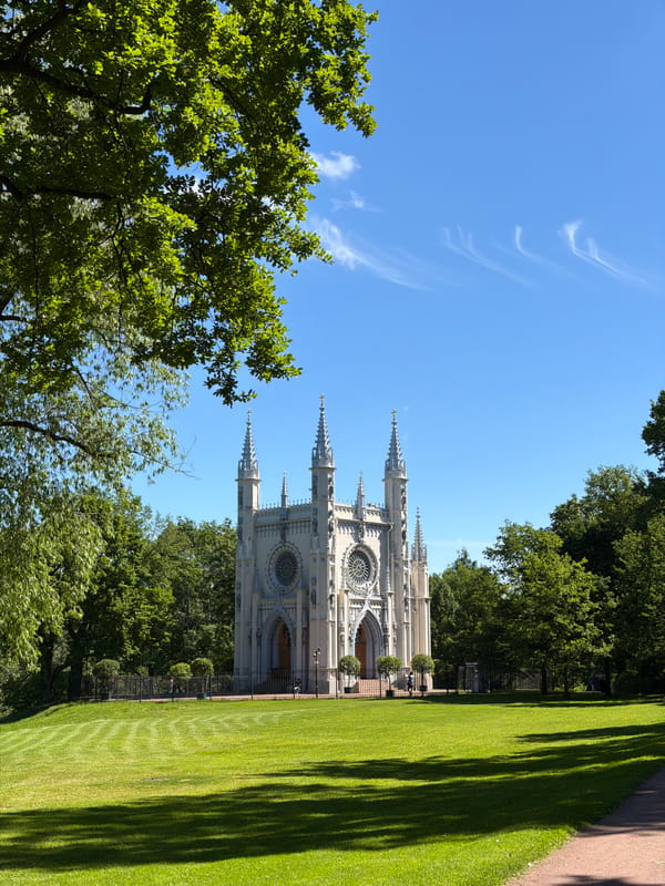 Morning visit to Gothic chapel at Peterhof palace grounds
