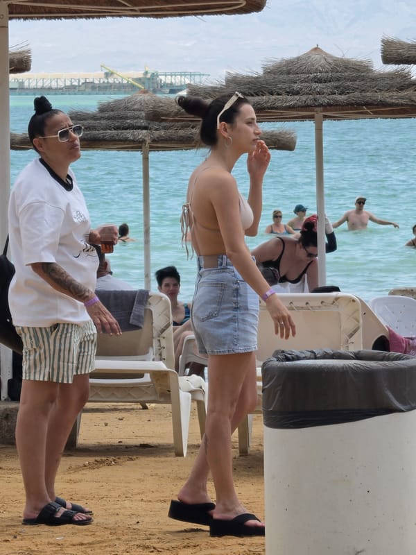Morning Dead Sea beach activities captured in Tamar region