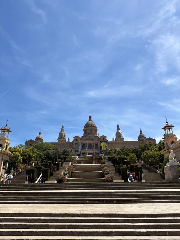 Tourists visit Barcelona's Palau Nacional during Saturday afternoon