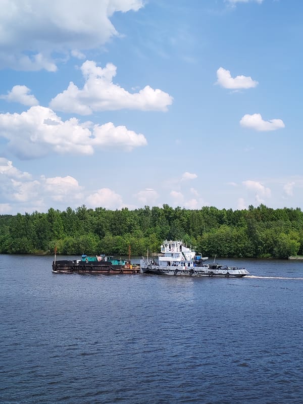 River traffic observed near Ermolino, Russia during morning hours