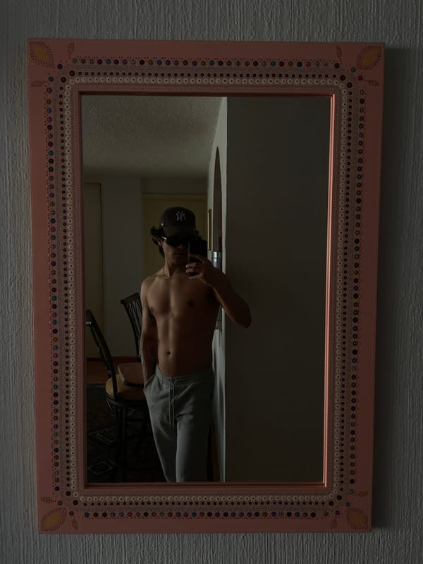 Mirror selfie captured in Mexico City showing ornate pink frame