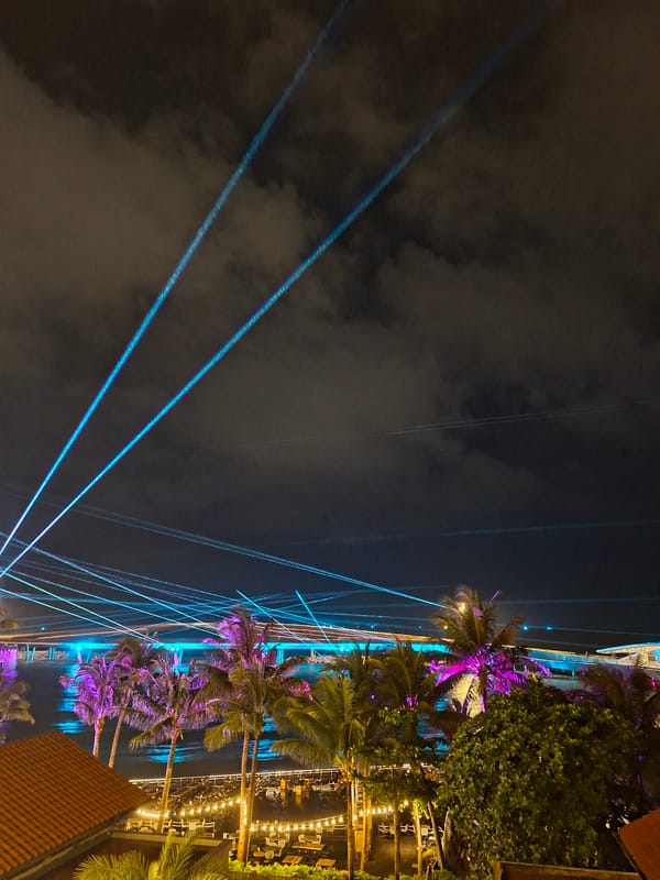 Laser lights and string lights at Phú Quốc's Sunset Sanato Beach Club