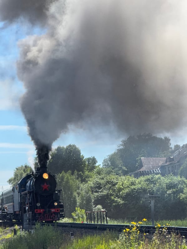 Historic steam locomotive cuts through Sortavala's lakeland scenery