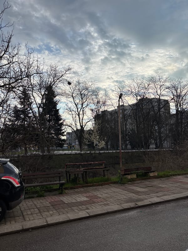 Street scene with benches observed in Razgrad Bulgaria