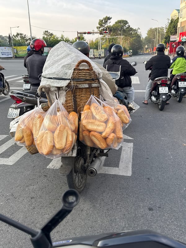 Bread-laden motorcycle spotted at Da Lat intersection