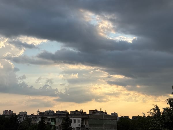 Dramatic storm clouds and golden light observed over Ruse