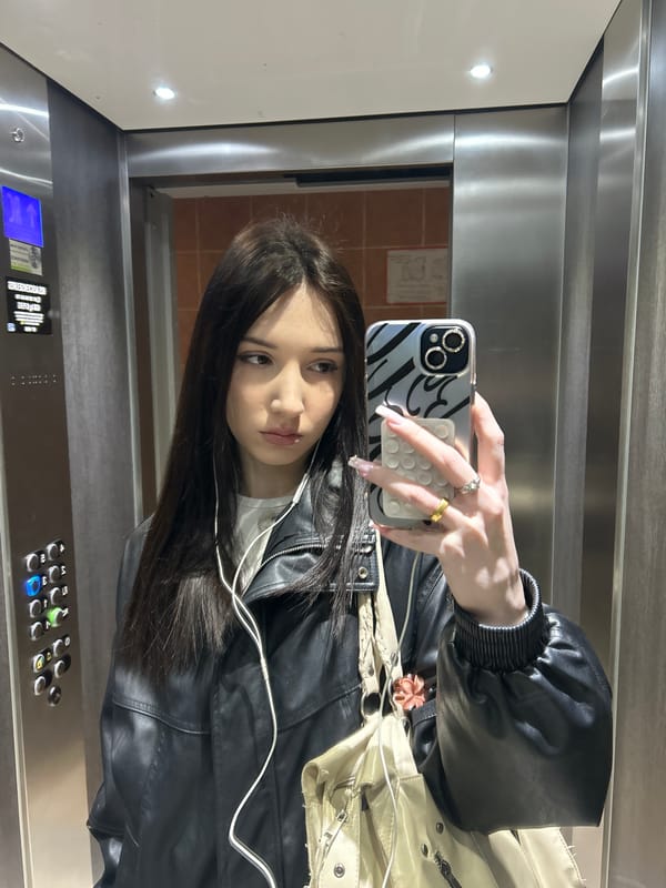 Woman takes selfie in elevator in Cachan, France