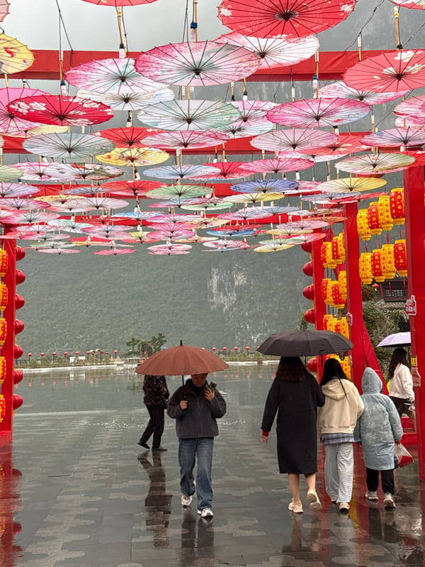 Rainy morning captures traditional life in historic Gongtan, China