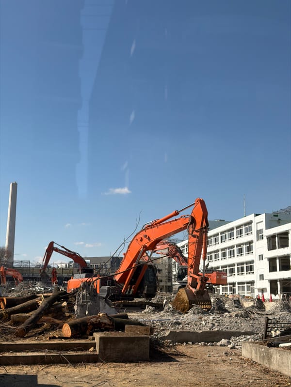 Night demolition work continues at Shibuya construction site