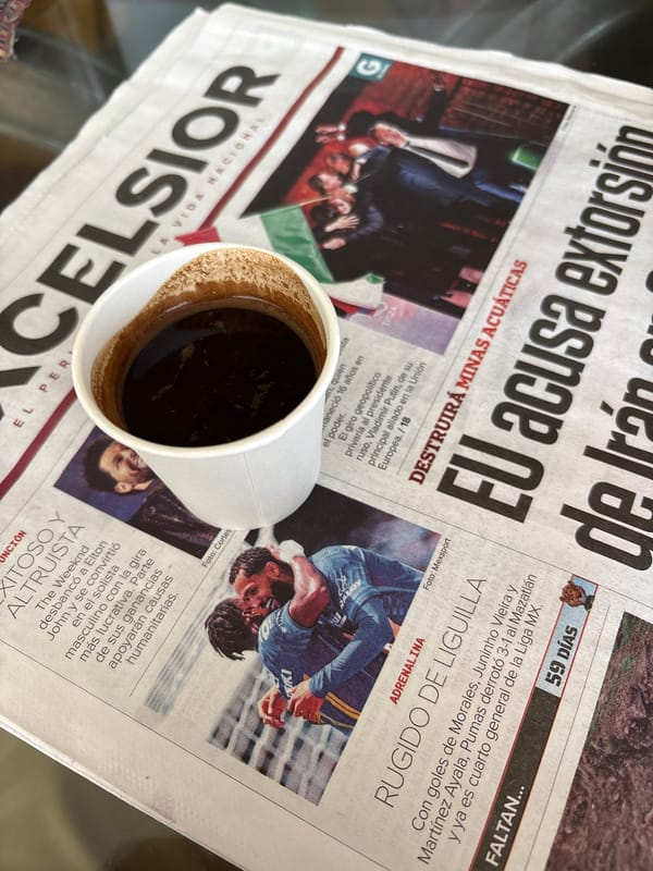 Coffee and newspaper moment captured in Huixquilucan, Mexico