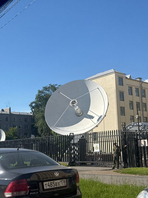 Satellite dish spotted in sunny Saint Petersburg street scene
