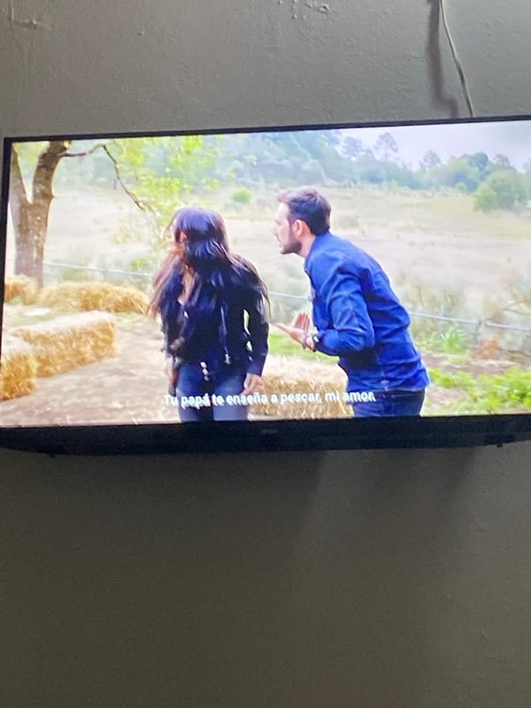 TV drama watching session with scattered household snapshots
