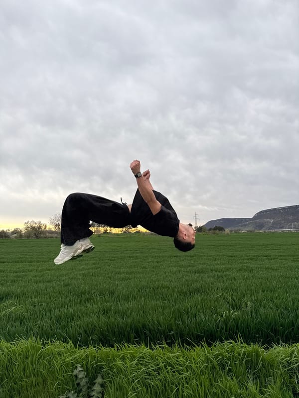 Man performs acrobatic jumps in Bulgarian field