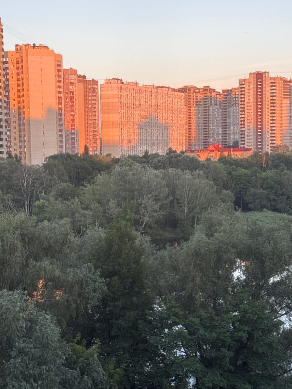 High-rise residential district at sunset, some buildings still under construction