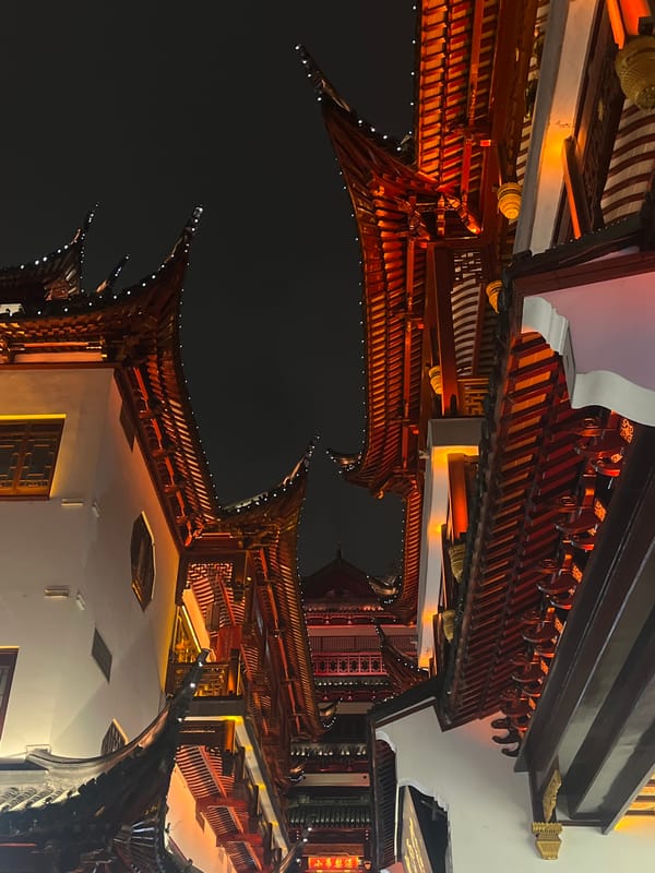 Traditional Chinese architecture illuminated in Shanghai daylight hours