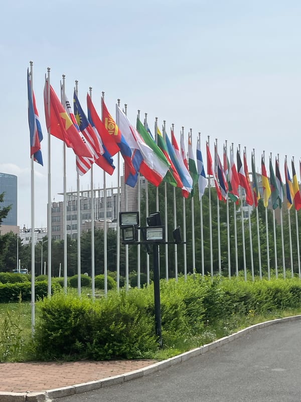 Early morning activity observed near international flags in Changchun