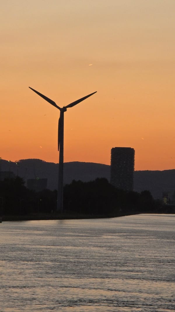 Evening twilight scenes documented along Vienna's Danube River