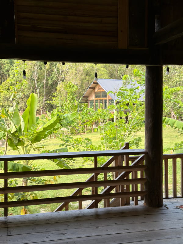 Interior view captured of building overlooking landscape in Vietnam