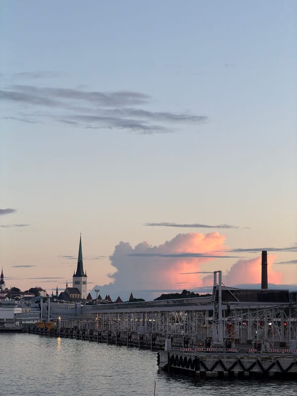 Baltic Sea sunset with ferries at Tallinn port