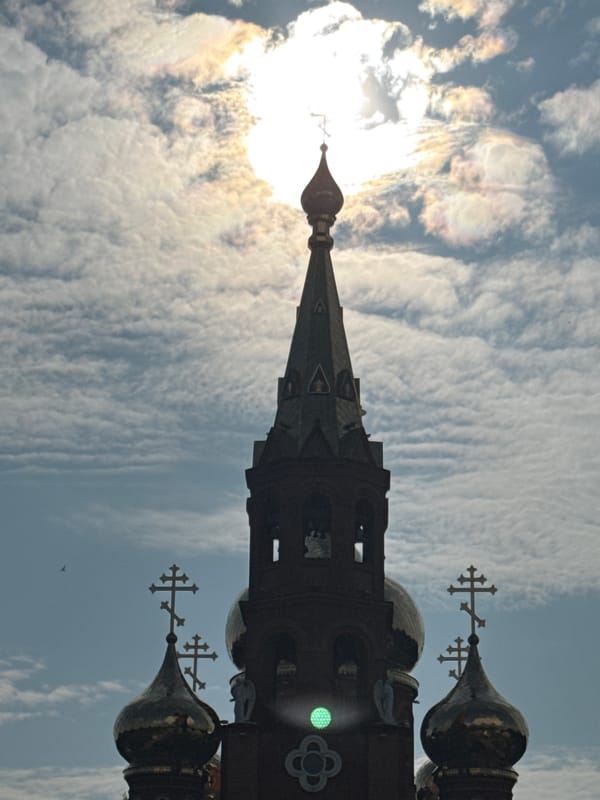 Cathedrals and cats on a summer morning in Chaikovsky