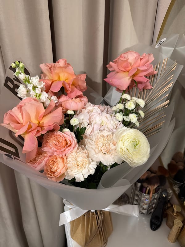 Floral bouquet photographed multiple times in Saint Petersburg