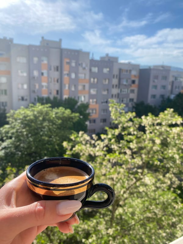 Morning Coffee Moment Captured in Blagoevgrad, Bulgaria