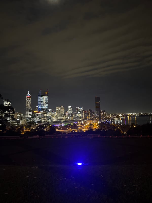 Perth skyline documented from Kings Park during nighttime viewing