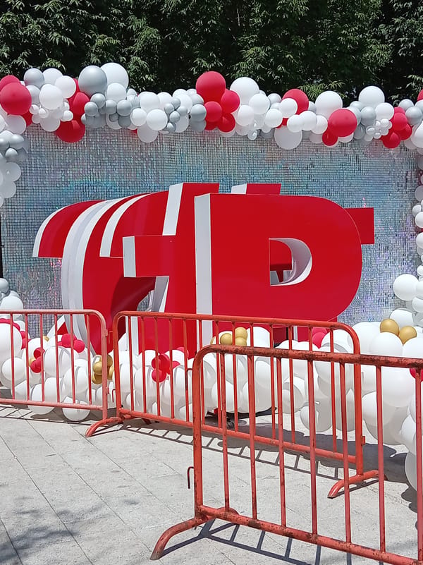 Public event setup and construction activity in Artyom, Russia