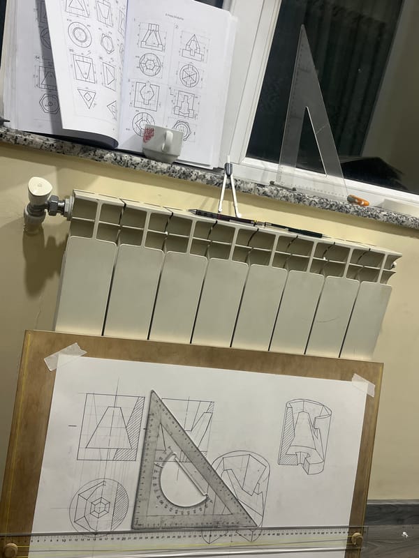 Technical drawing workspace observed in Yerevan, Armenia