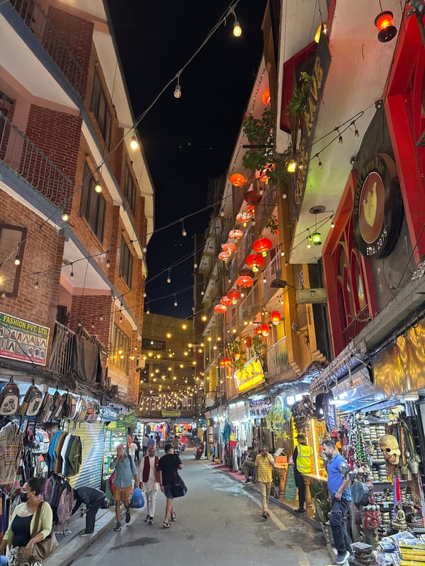 Evening street life and traditional art captured in Kathmandu