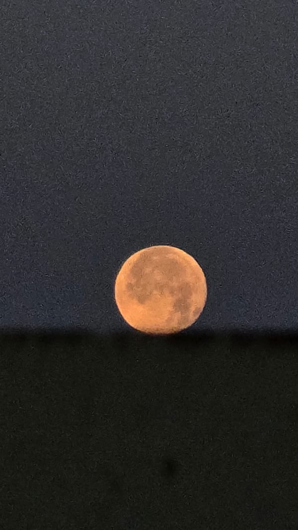 Full moon rising, shot from inside a parked Volvo