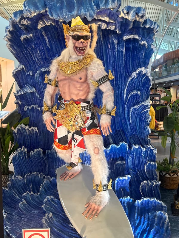 Balinese cultural displays documented at Kuta airport terminal